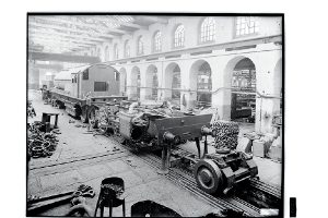 Garratt locomotive inside the Beyer Peacock works in Gorton, Manchester
